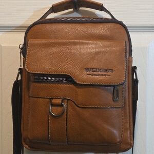 WEIXIER Vintage Tan Camel Shoulder Spacious Multi-Pocket Office Travel Bag
